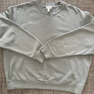 COS Men's Relaxed Washed-Cotton Crewneck Long Sleeve Sweatshirt Sweater L Green